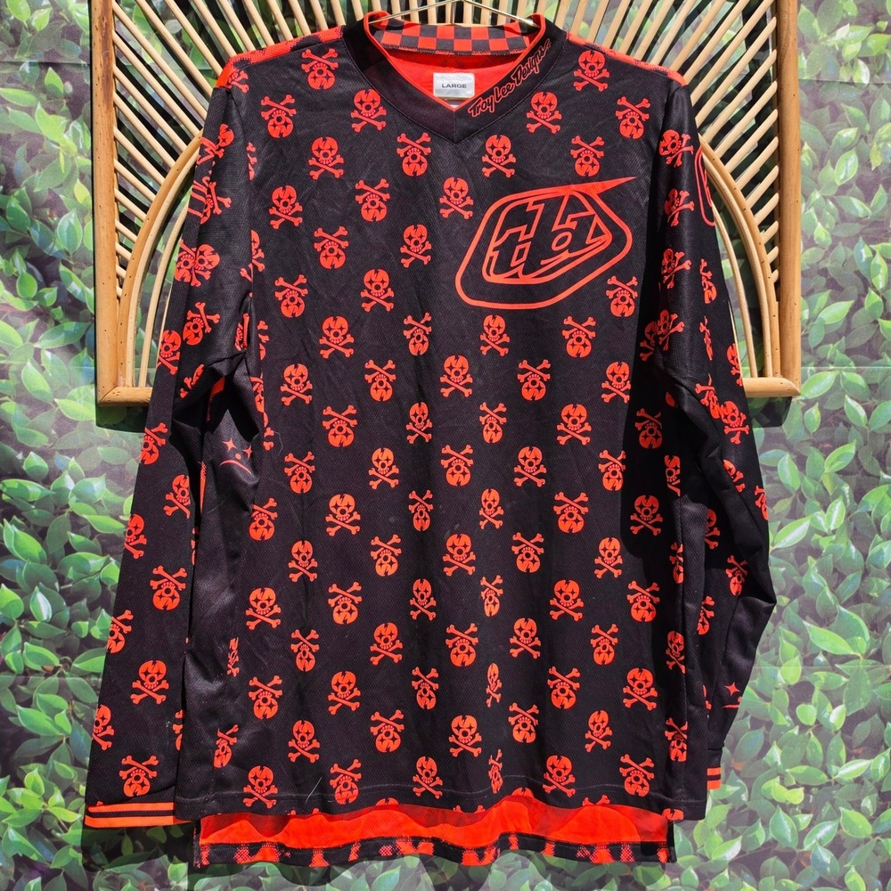 Troy Lee Designs GP Jersey Mens Large Black Red Skull Leopard Motocross BMX